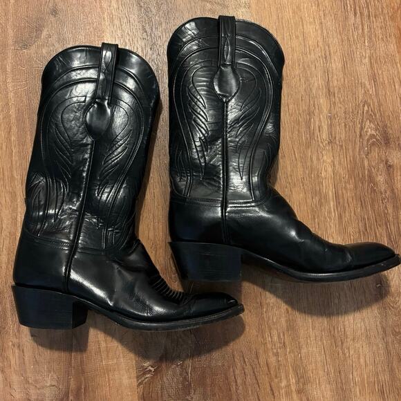 Lucchese Leather Embroidered Western Cowboy Boots Black Size 9 D70457 Men main image 4